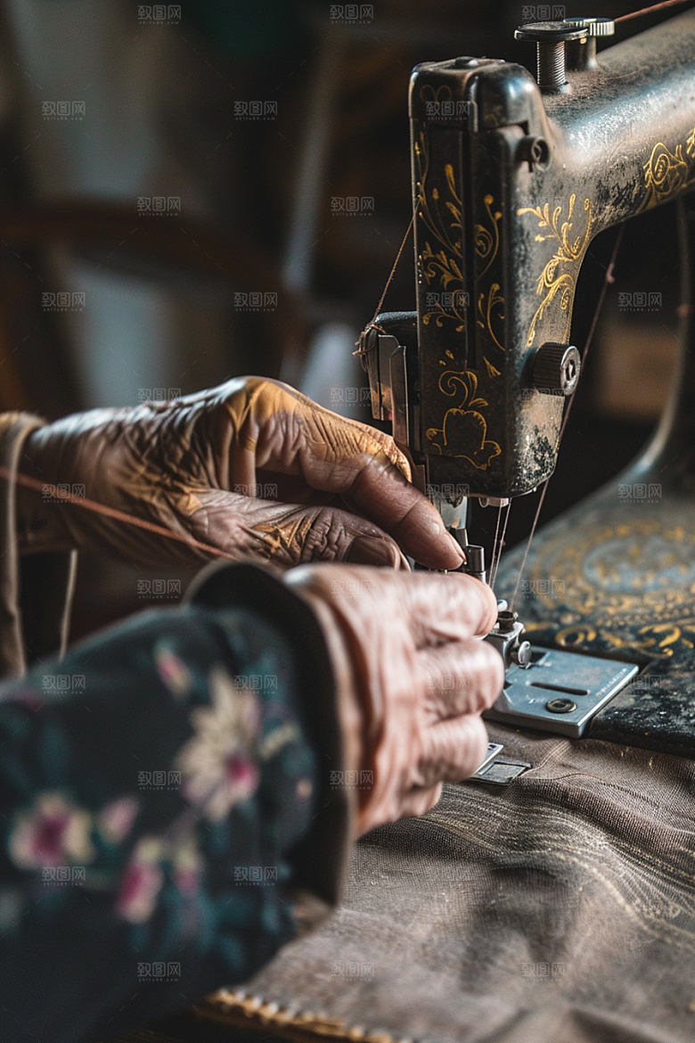 母亲织毛衣寄托老人摄影图