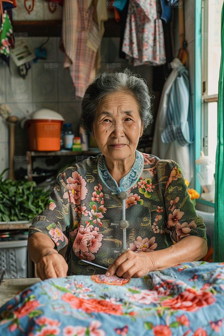 母亲织毛衣高清温暖摄影图