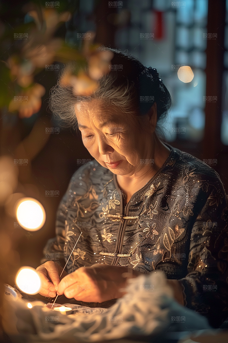 母亲织毛衣背影寄托摄影图