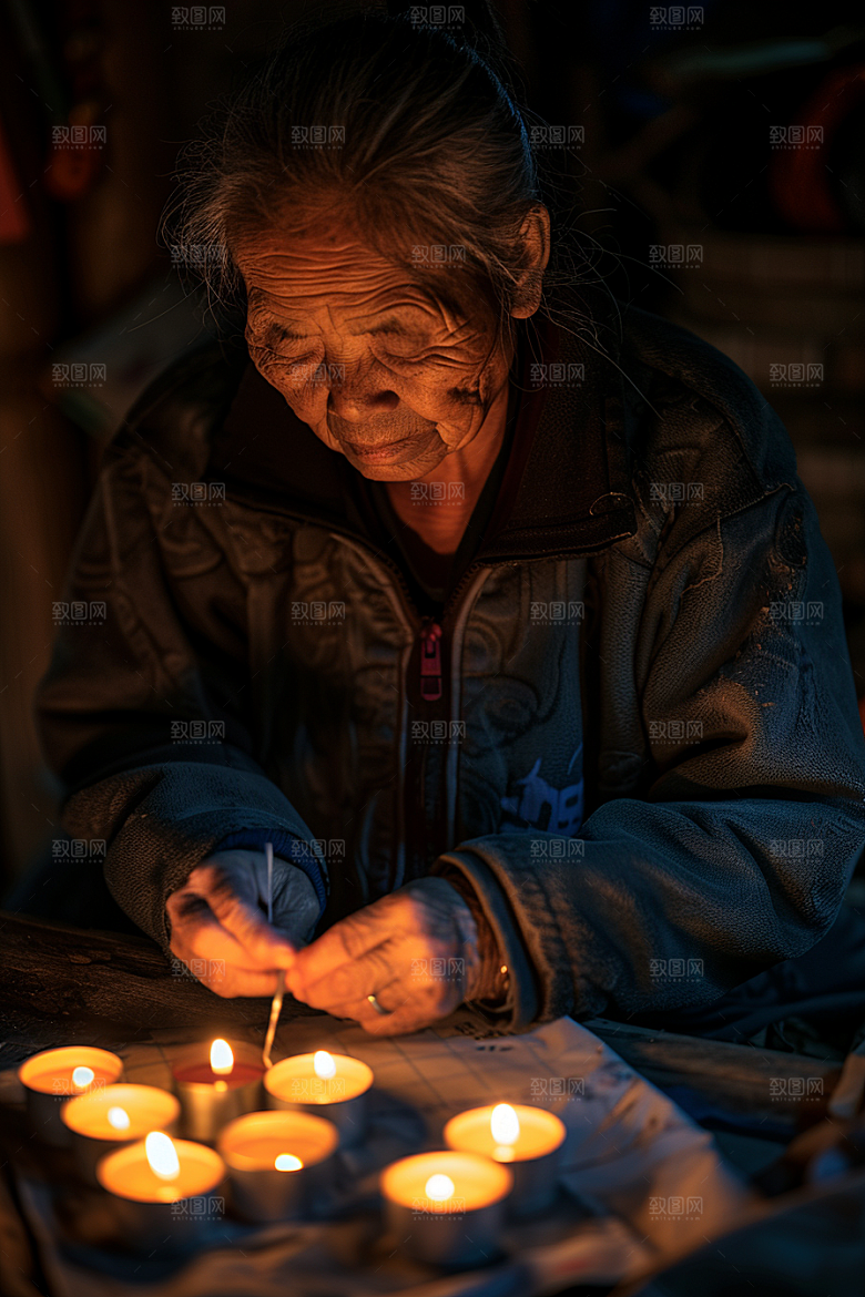 母亲织毛衣寄托母爱摄影图