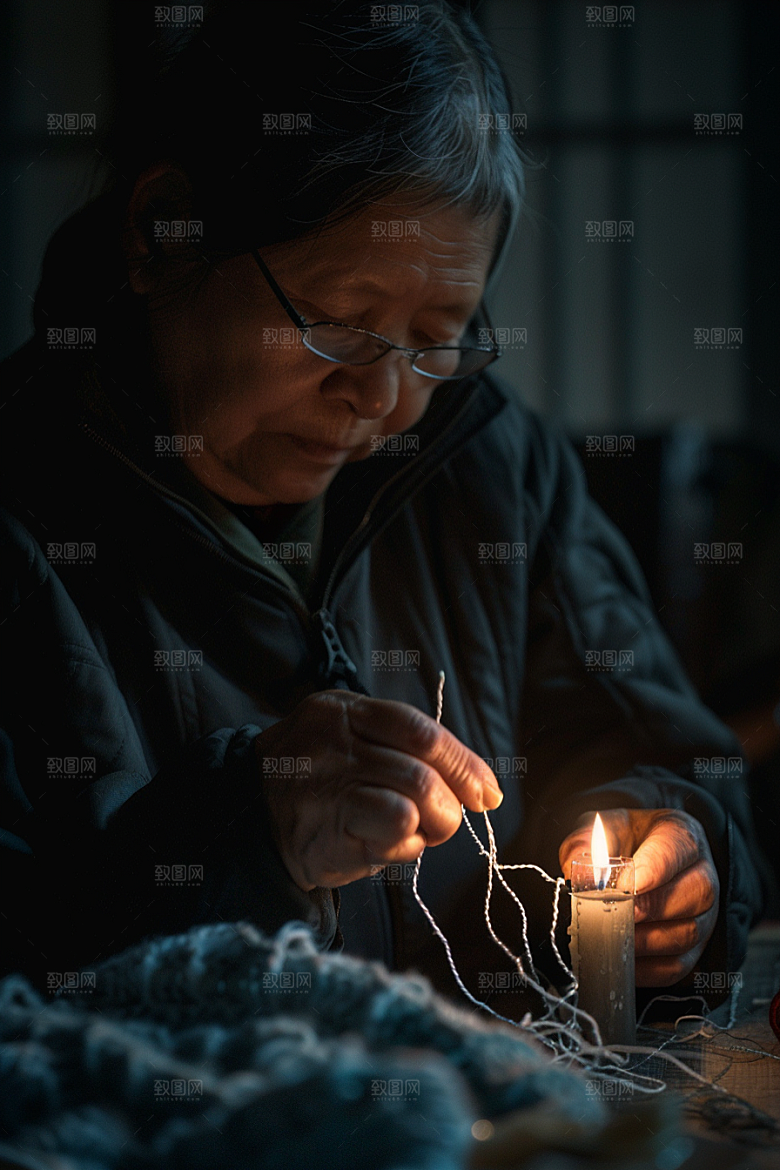 母亲织毛衣温暖老人摄影图