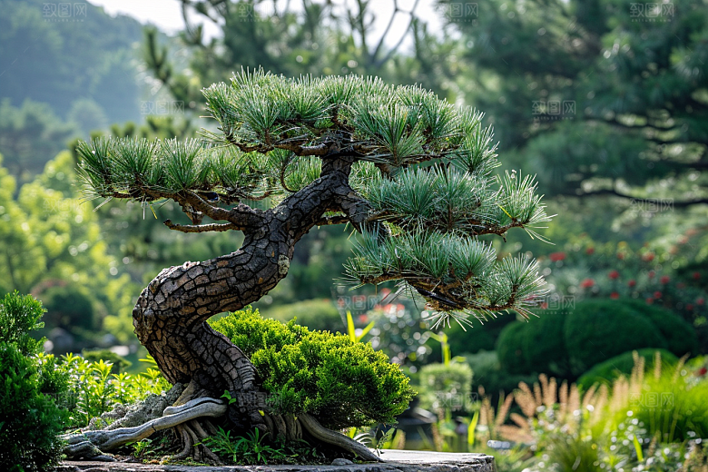 黑松盆景植物自然摄影图
