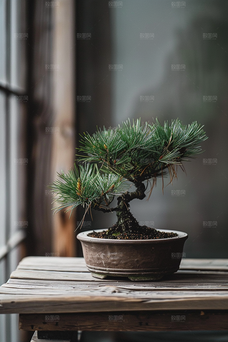 黑松盆景松树植物摄影图