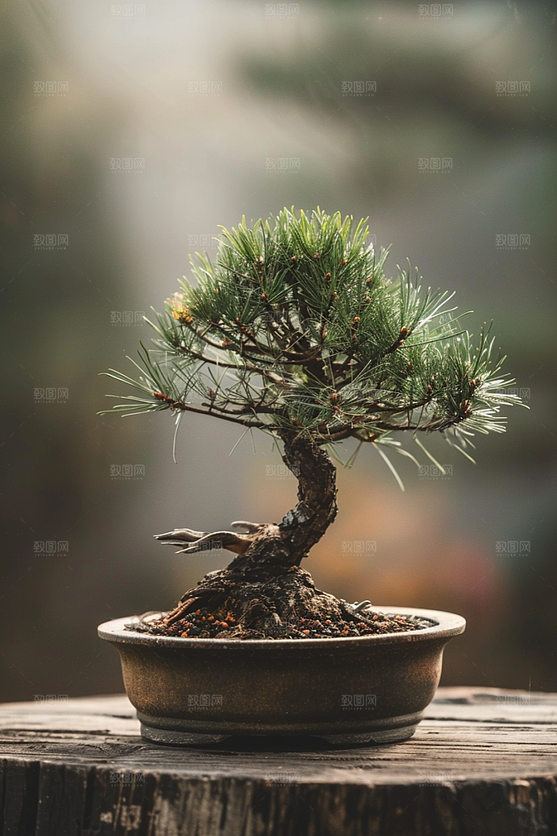 黑松盆景装饰日式摄影图