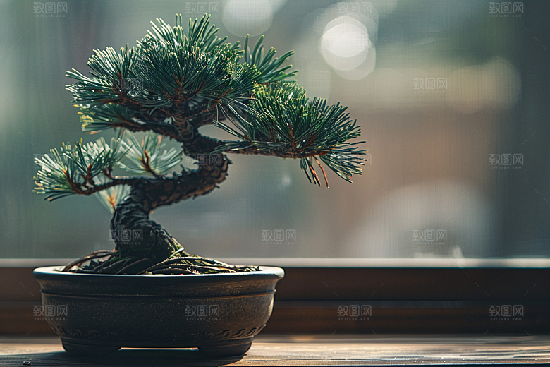 黑松盆景中国风中式摄影图