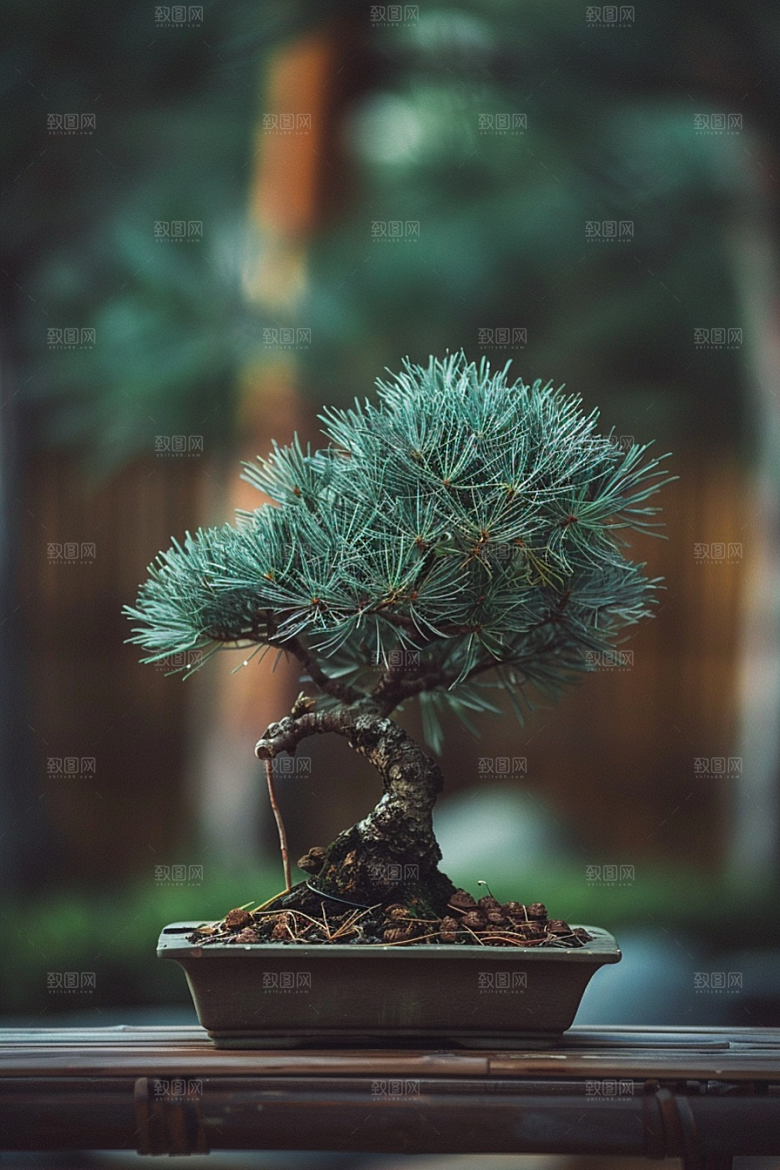 黑松盆景植物中国风摄影图