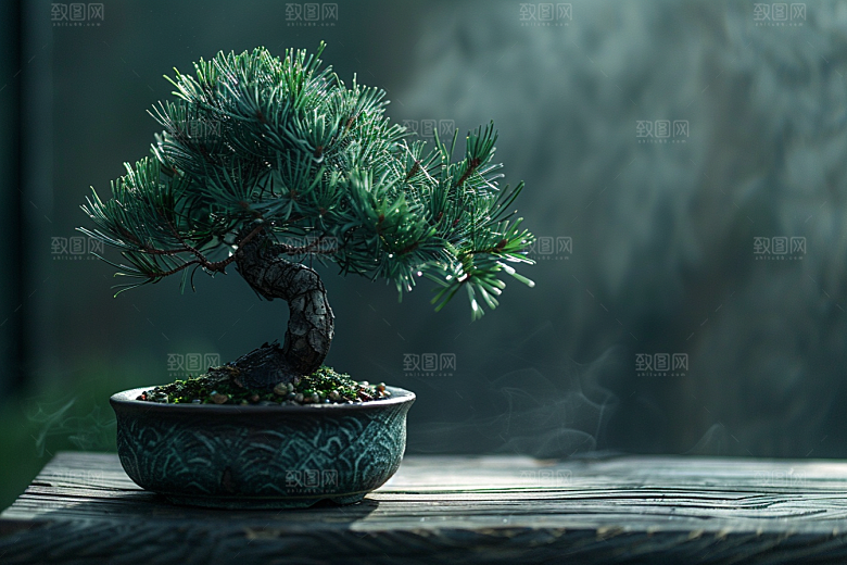 黑松盆景松树中国风摄影图