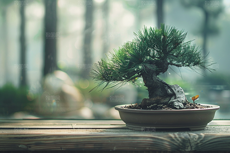 黑松盆景文化植物摄影图