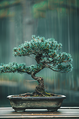 黑松盆景松树优雅摄影图