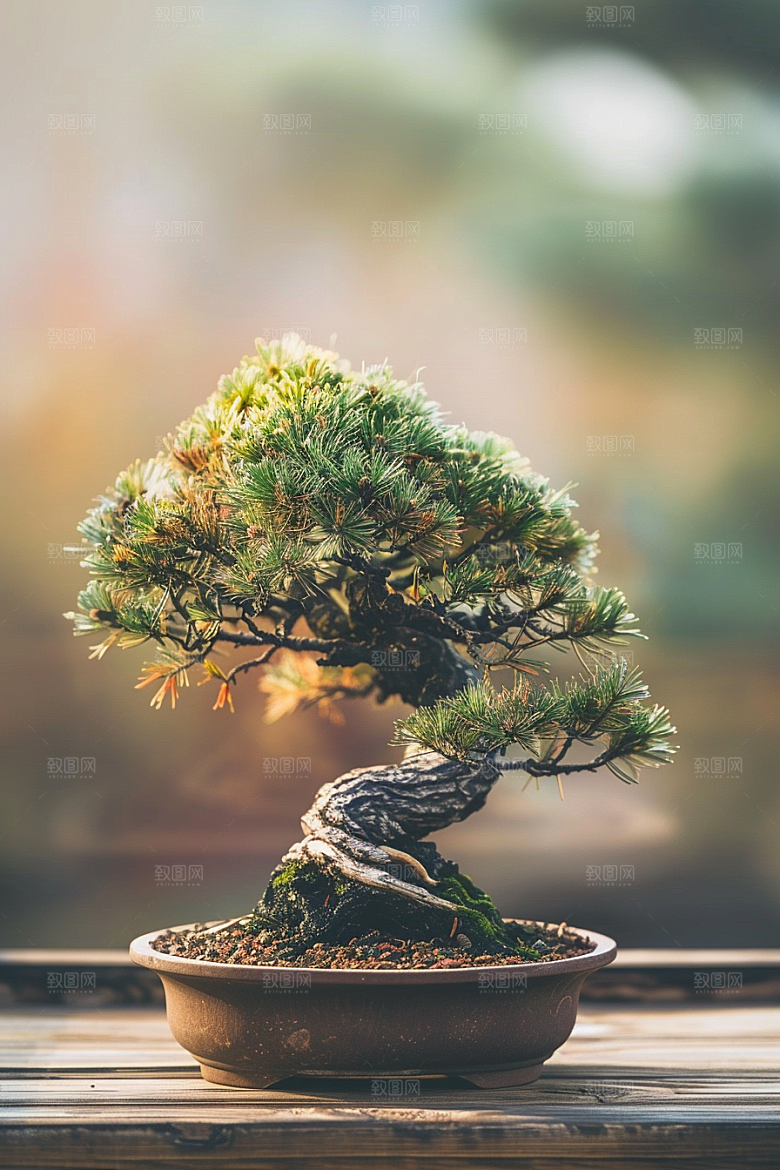 黑松盆景松树自然摄影图