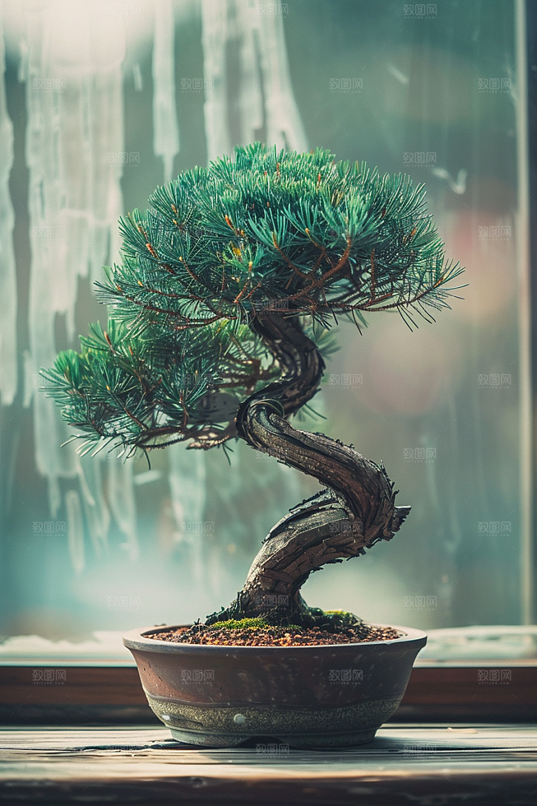 黑松盆景中国风自然摄影图