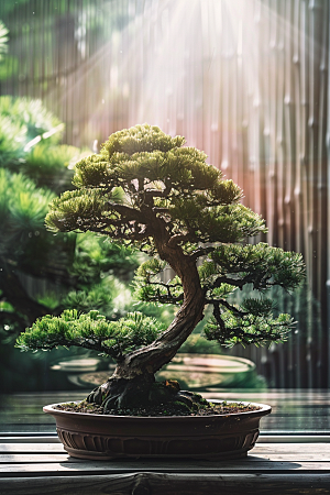 黑松盆景自然优雅摄影图
