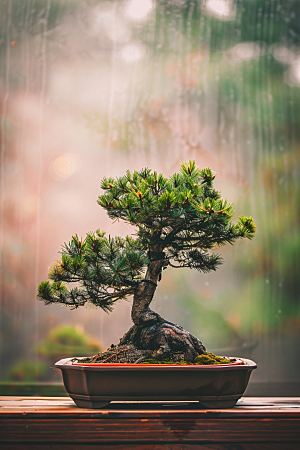 黑松盆景优雅中国风摄影图