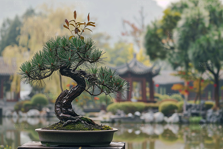 黑松盆景日式中国风摄影图