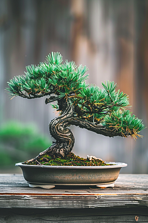 黑松盆景日式松树摄影图