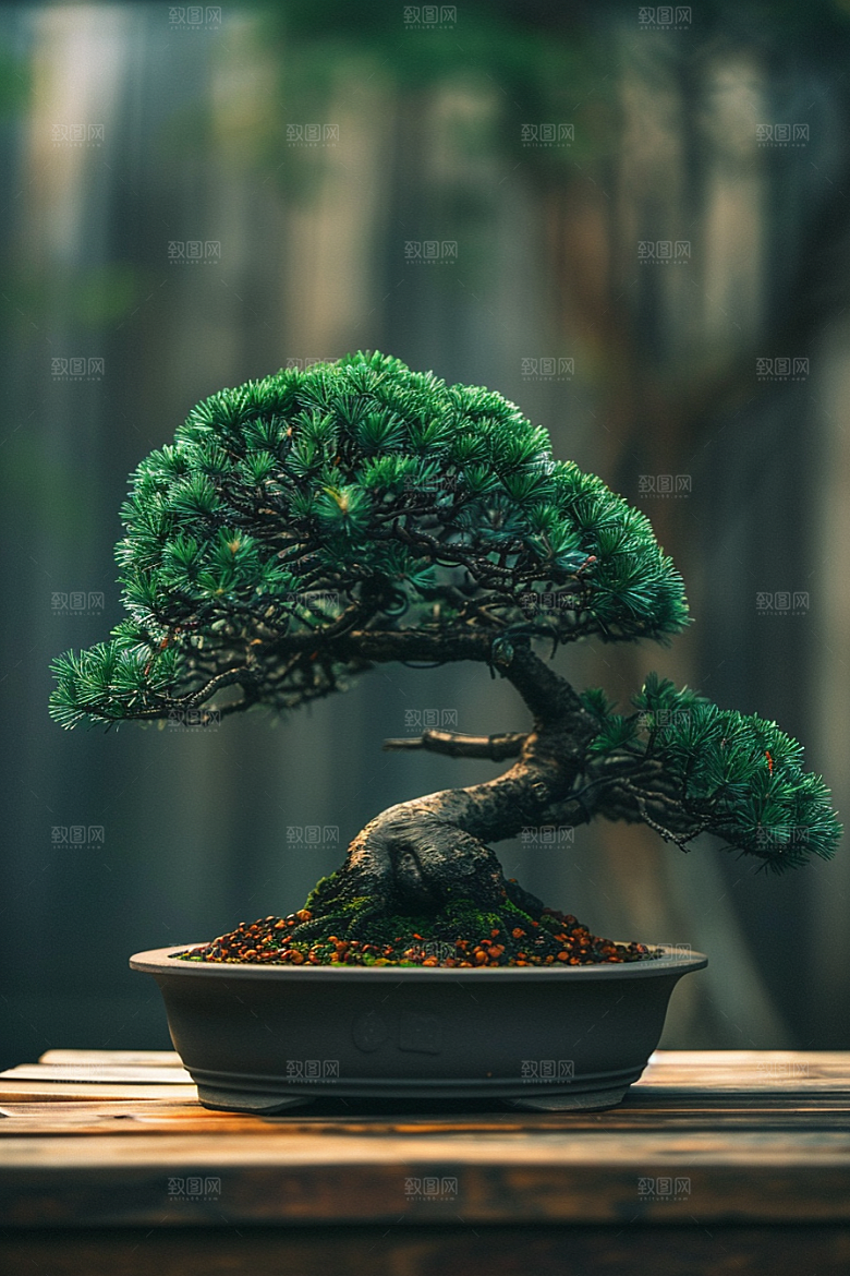 黑松盆景文化植物摄影图