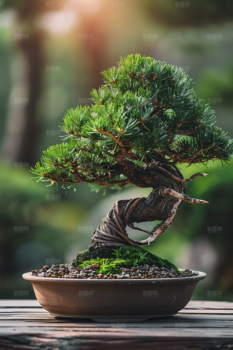 黑松盆景自然松树摄影图