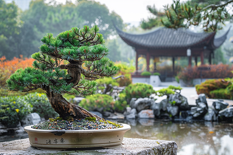 黑松盆景中国风日式摄影图