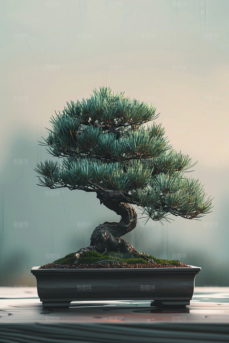 黑松盆景松树自然摄影图