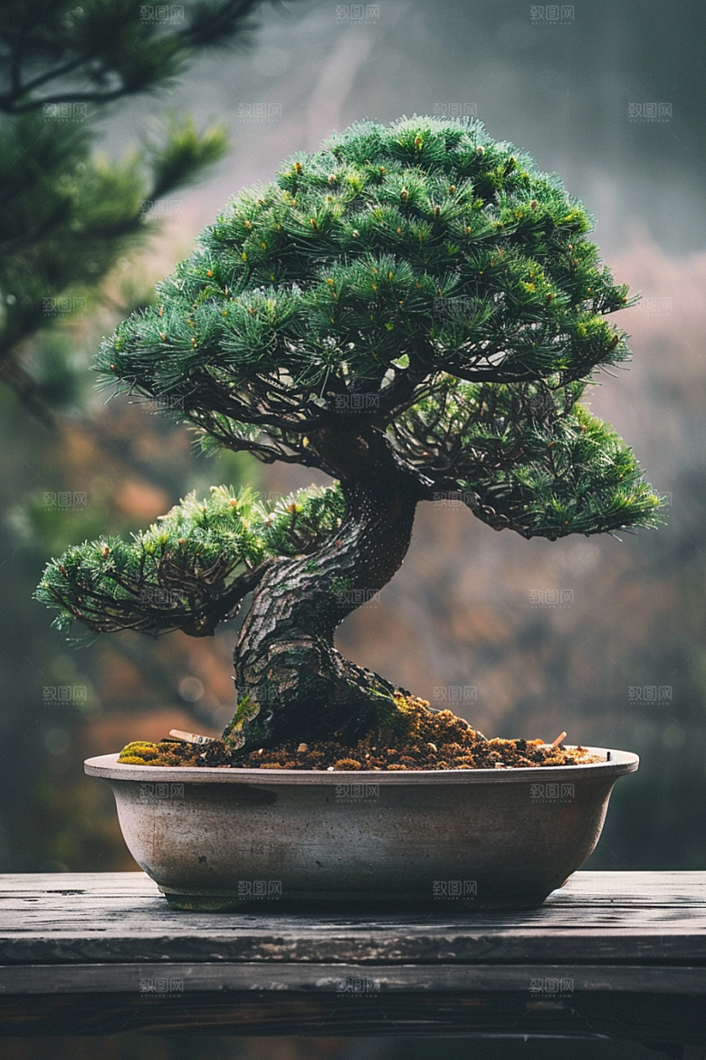 黑松盆景庭院优雅摄影图