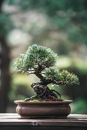 黑松盆景庭院松树摄影图