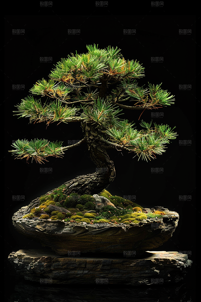 黑松盆景植物中式摄影图