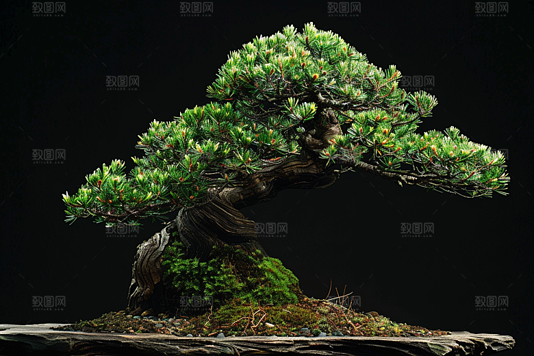 黑松盆景植物中式摄影图