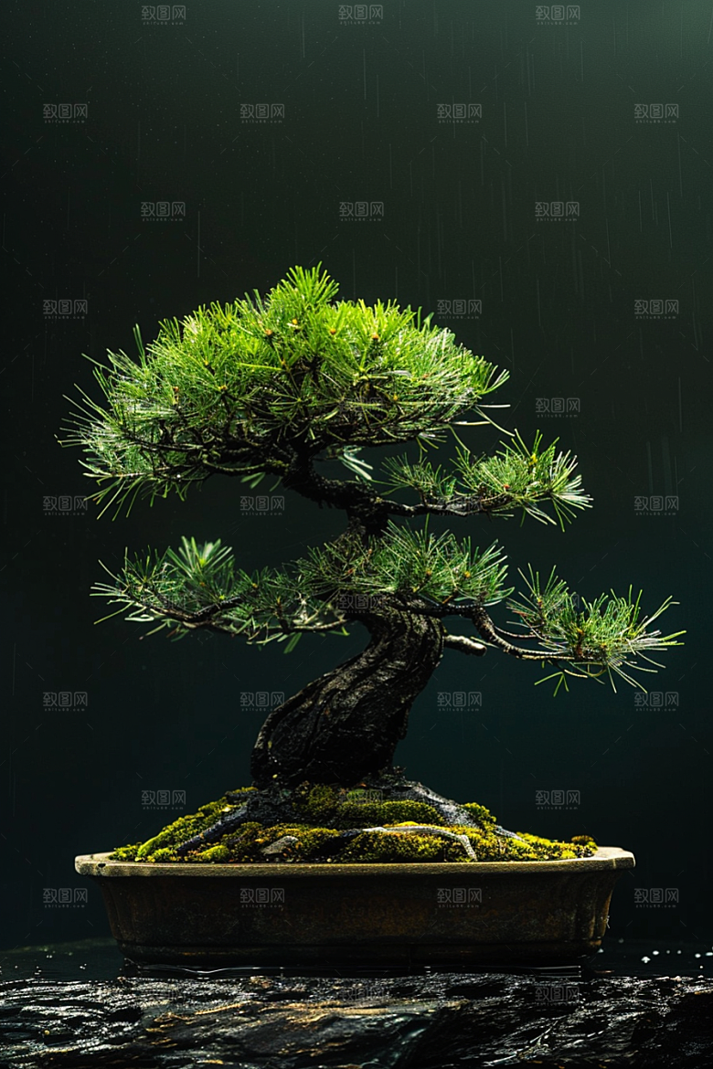 黑松盆景日式雅致摄影图