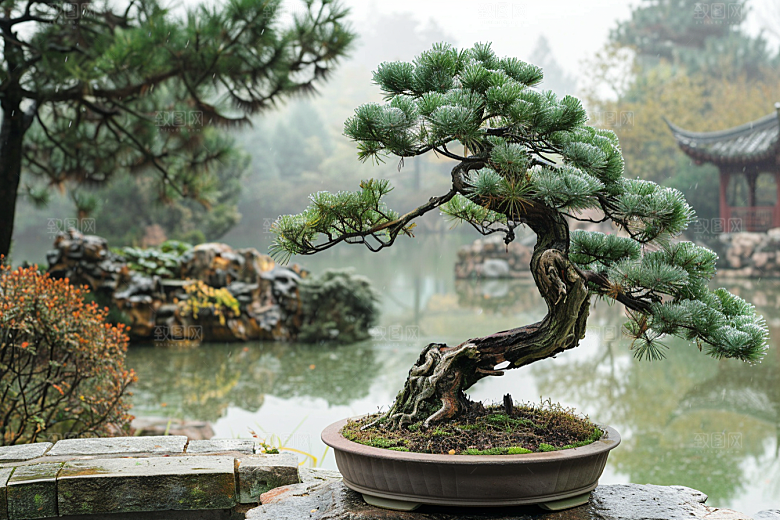 黑松盆景植物雅致摄影图