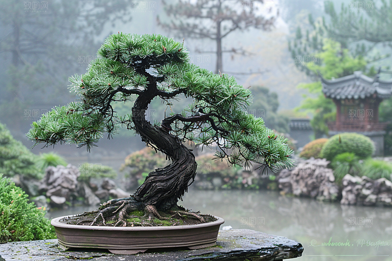 黑松盆景雅致优雅摄影图