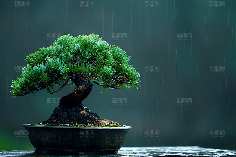 黑松盆景中式雅致摄影图