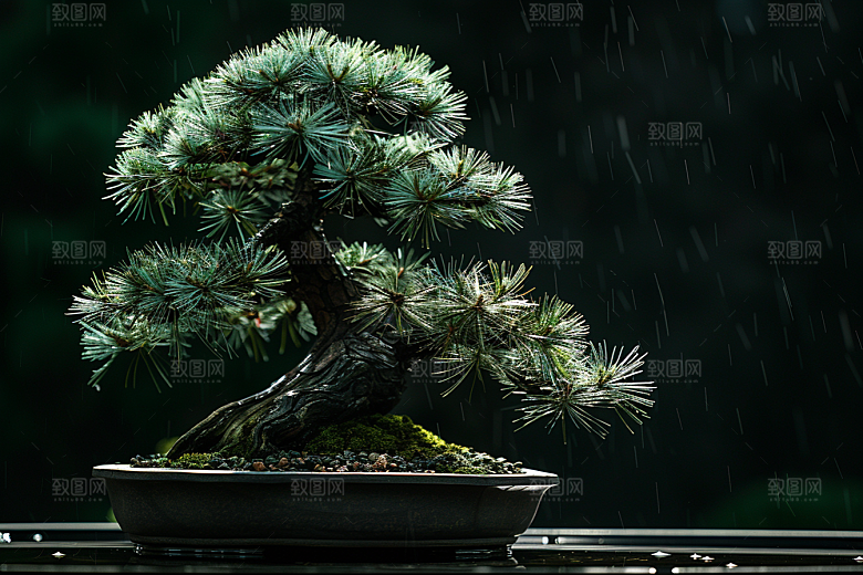 黑松盆景自然庭院摄影图