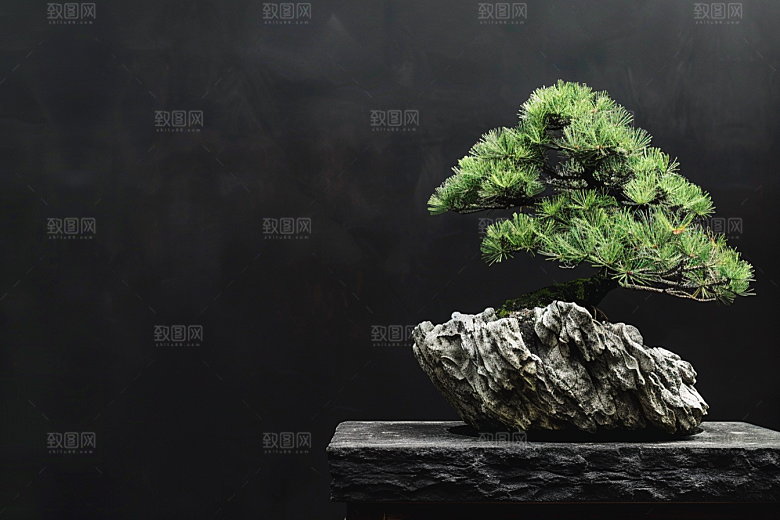 黑松盆景松树中式摄影图