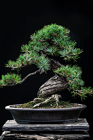 黑松盆景植物日式摄影图