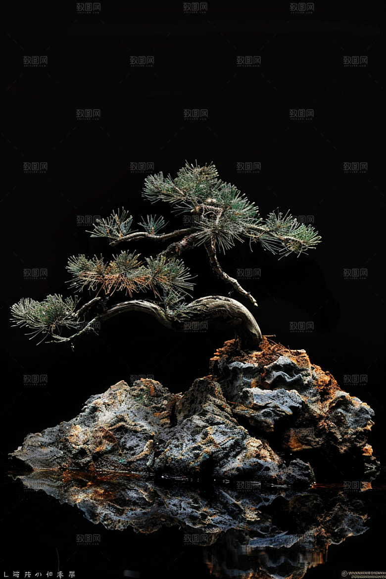 黑松盆景自然日式摄影图