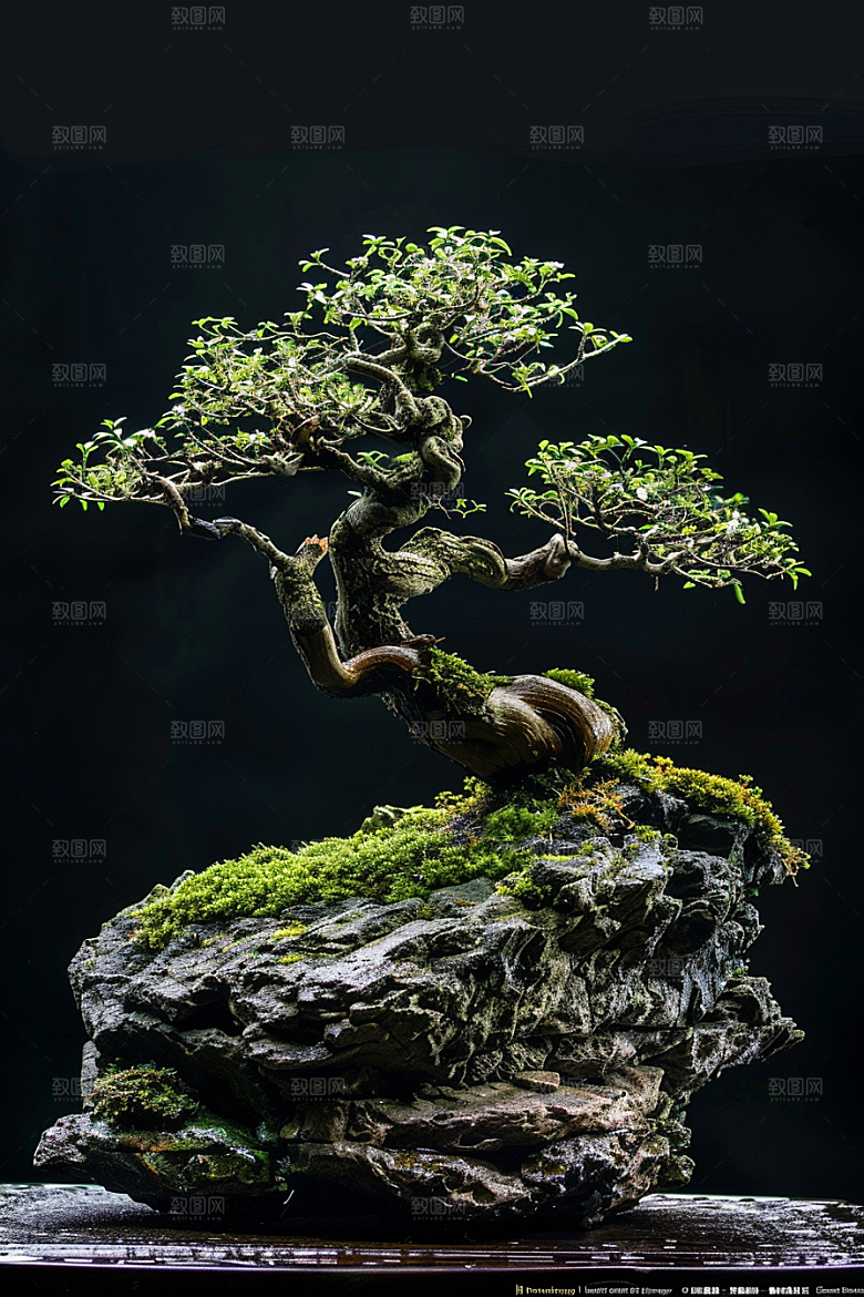 黑松盆景优雅植物摄影图