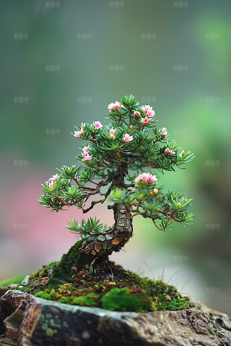 黑松盆景植物庭院摄影图