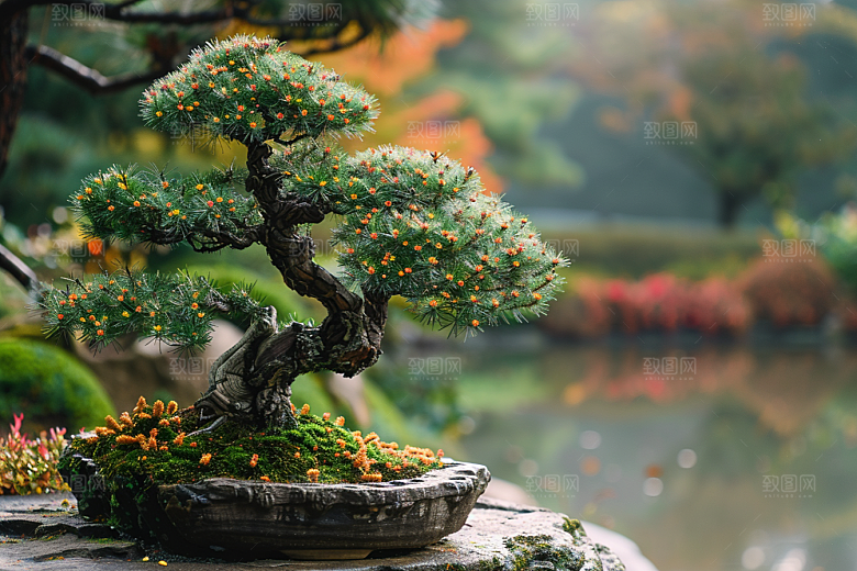 黑松盆景植物自然摄影图