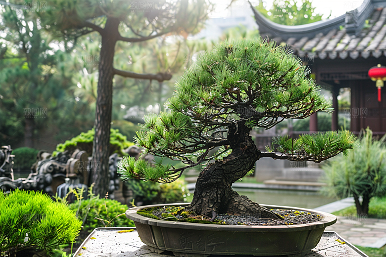 黑松盆景自然优雅摄影图
