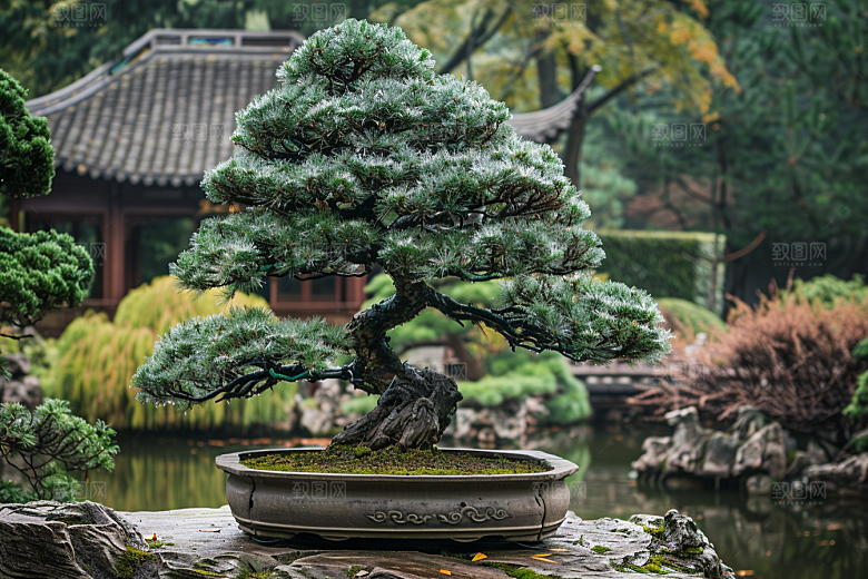 黑松盆景装饰雅致摄影图