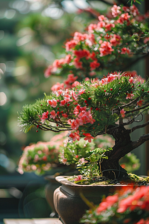 黑松盆景植物中国风摄影图