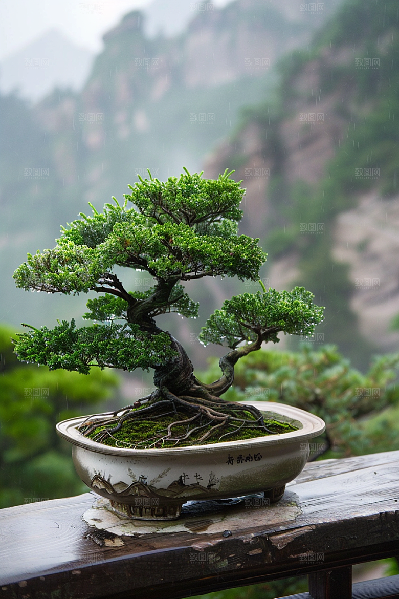 黑松盆景装饰松树摄影图