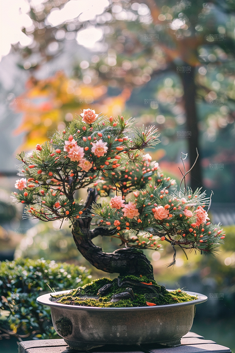 黑松盆景高清中式摄影图