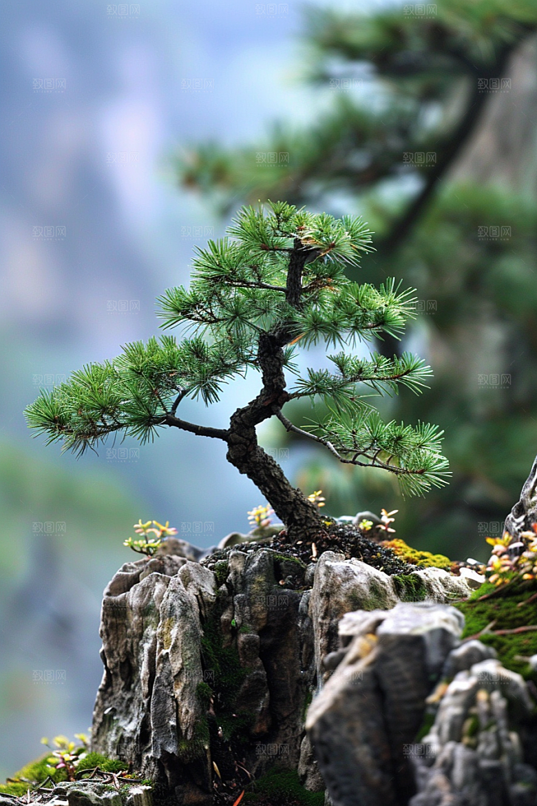 黑松盆景雅致日式摄影图