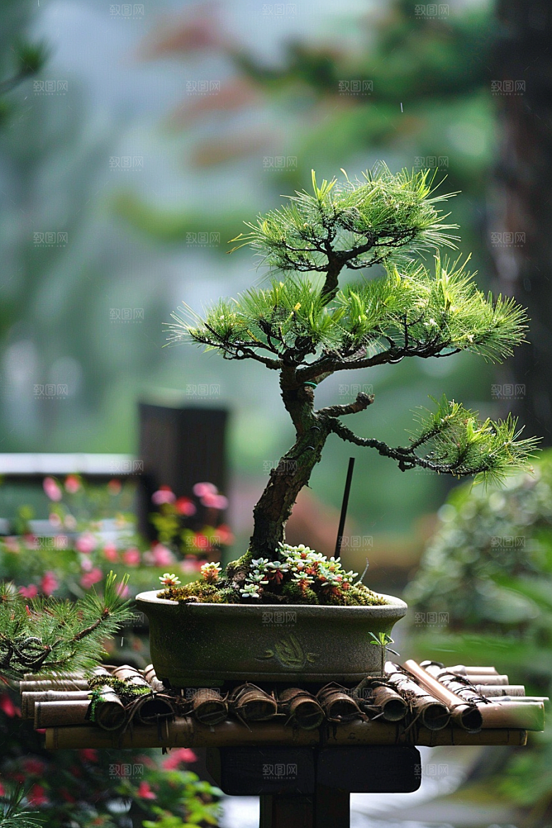 黑松盆景优雅中国风摄影图