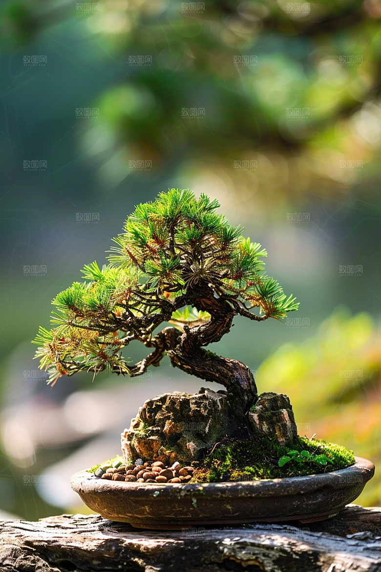 黑松盆景装饰植物摄影图
