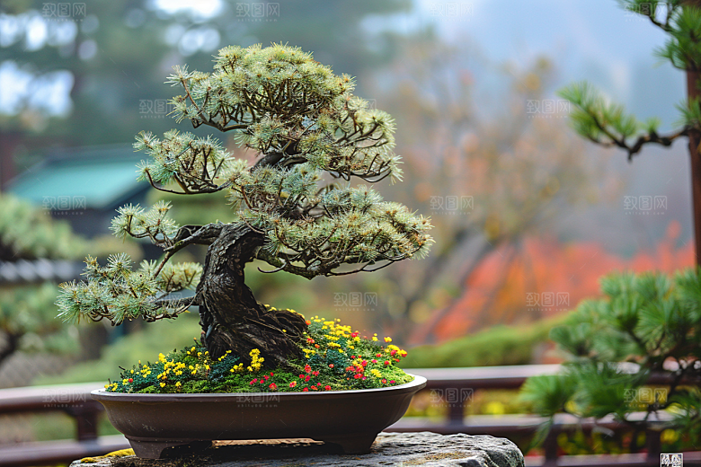 黑松盆景装饰雅致摄影图
