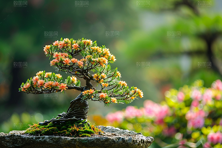 黑松盆景植物自然摄影图