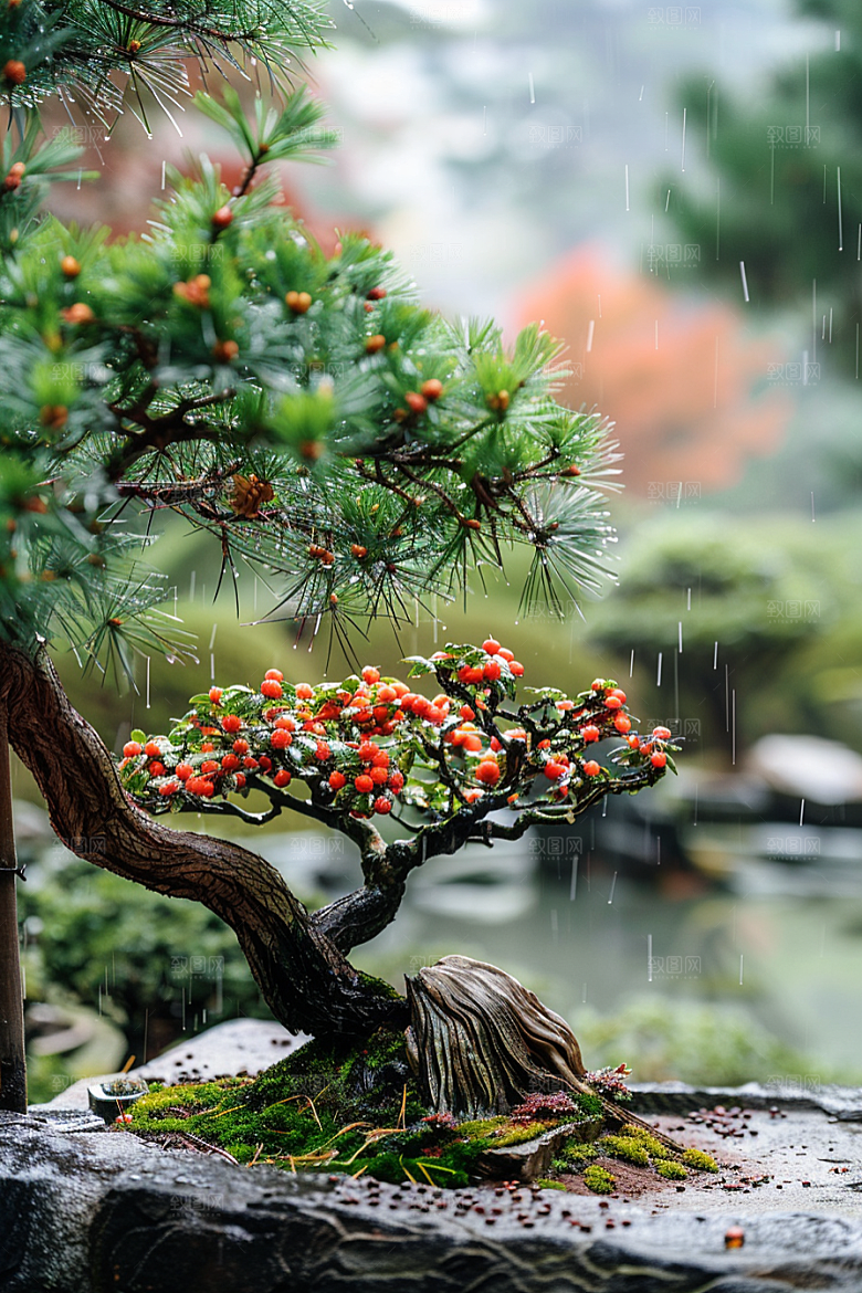 黑松盆景中式装饰摄影图