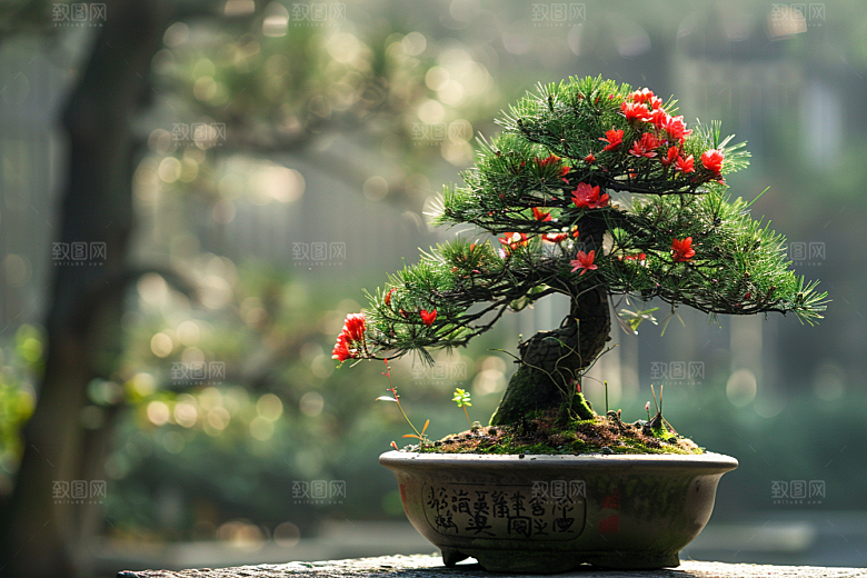 黑松盆景自然文化摄影图